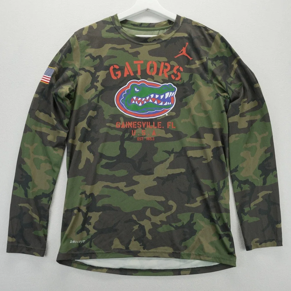 Florida Gators‎ Camo Air Jordan Long Sleeve Shirt Mens Small Dri-Fit Flag
